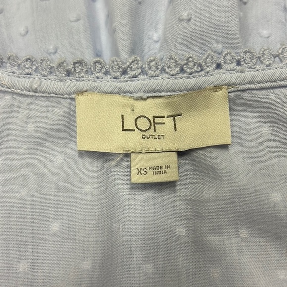 LOFT | Swiss Dot Blouse Embroidered Crochet Peplum Faux Wrap Light Blue … - Picture 8 of 9